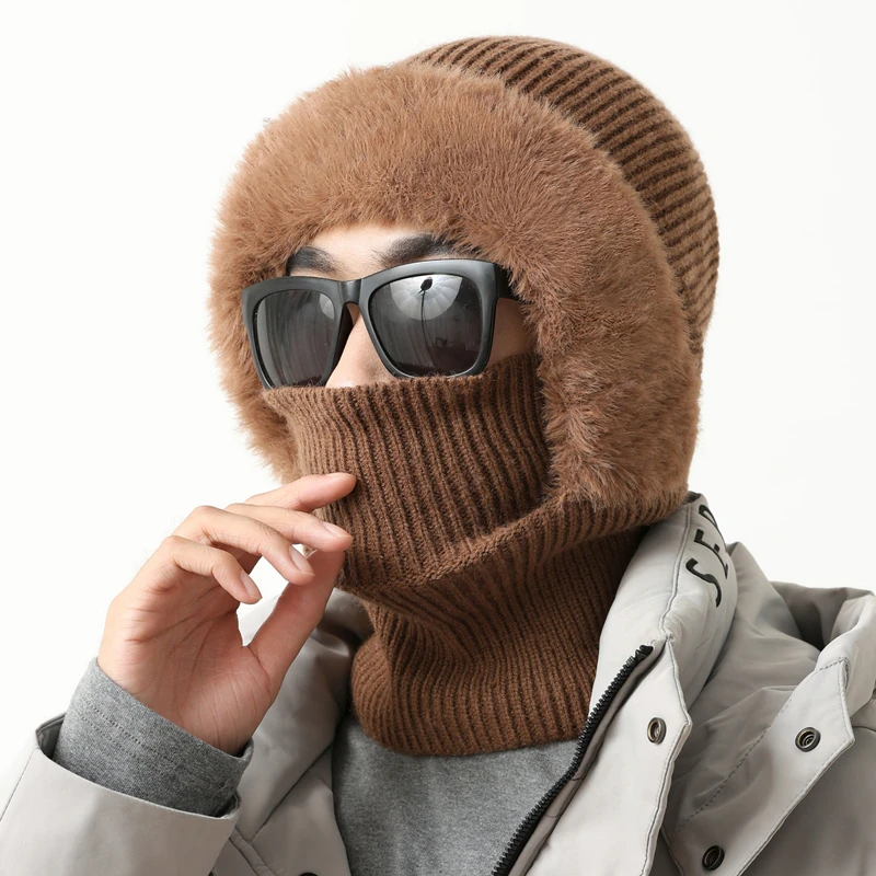 Hot Sale Men Balaclava Hat Full Cover Style Winter Warm Hat Outdoor Windproof Thicken Knit Beanie Hat Winter Warm Cap