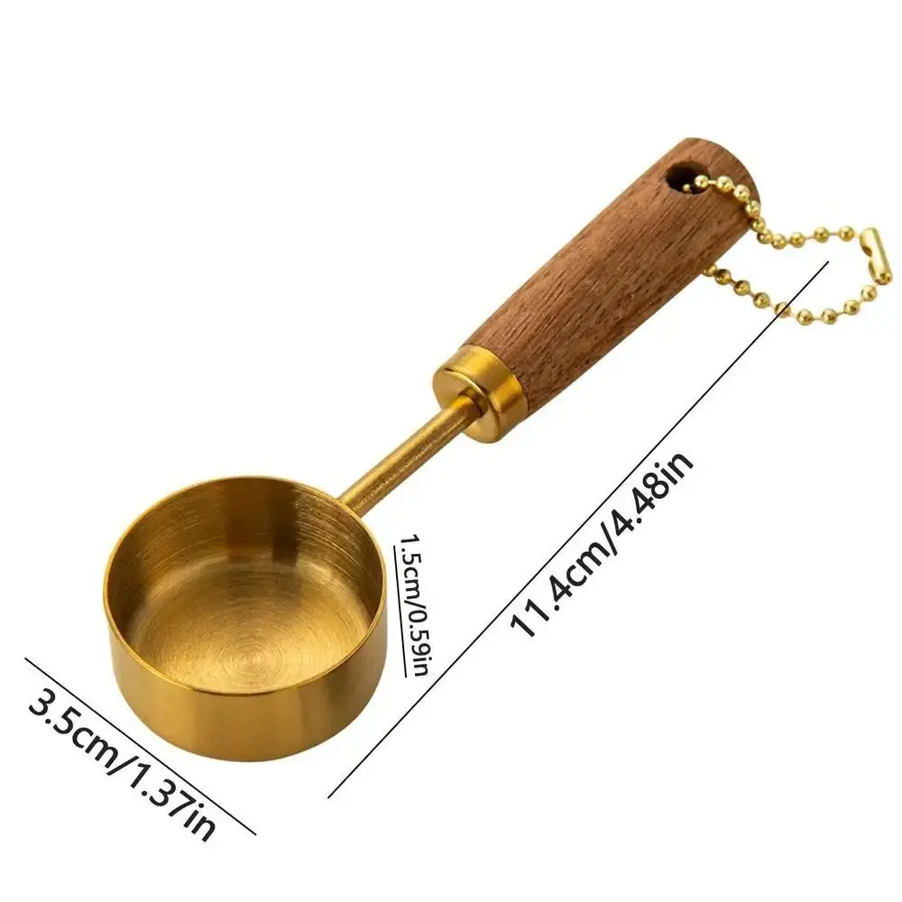 Kitchen Measuring Spoons Set Flat Bottom Stainless Steel Measure Spoon with Wood Handle Hangable Measuring Cup 14ml Rustproof Baking Tools