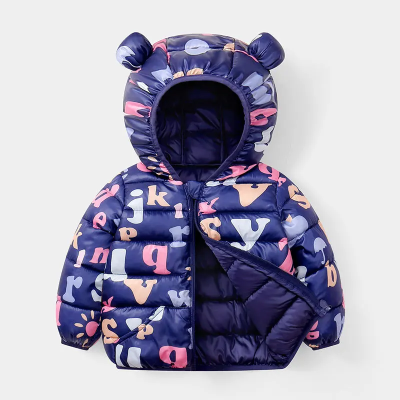 Girls Winter Coat Boy kids Girls Cotton-padded Jacket Character Pattern Baby Hooded Jacket Children Down