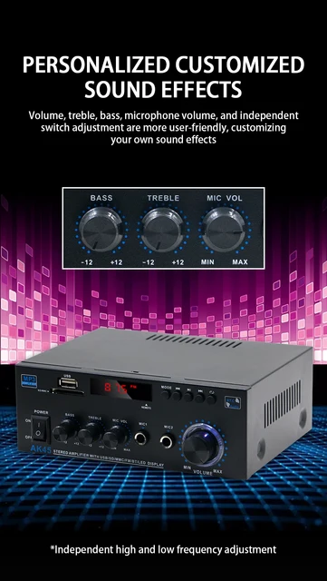 Amplificatore Audio Bluetooth 5.0 AK45 400W - HiFi Stereo Con USB, SD, AUX E Telecomando Per Casa E Auto - Foto 8