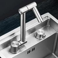 สีดํา 304 ก๊อกน้ําอ่างล้างจานสแตนเลสปกปิดพับร้อนและเย็นผสมน้ําอ่างล้างจานแตะคู่หลุมเดียวจับแตะ 3