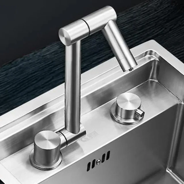 สีดํา 304 ก๊อกน้ําอ่างล้างจานสแตนเลสปกปิดพับร้อนและเย็นผสมน้ําอ่างล้างจานแตะคู่หลุมเดียวจับแตะ 3