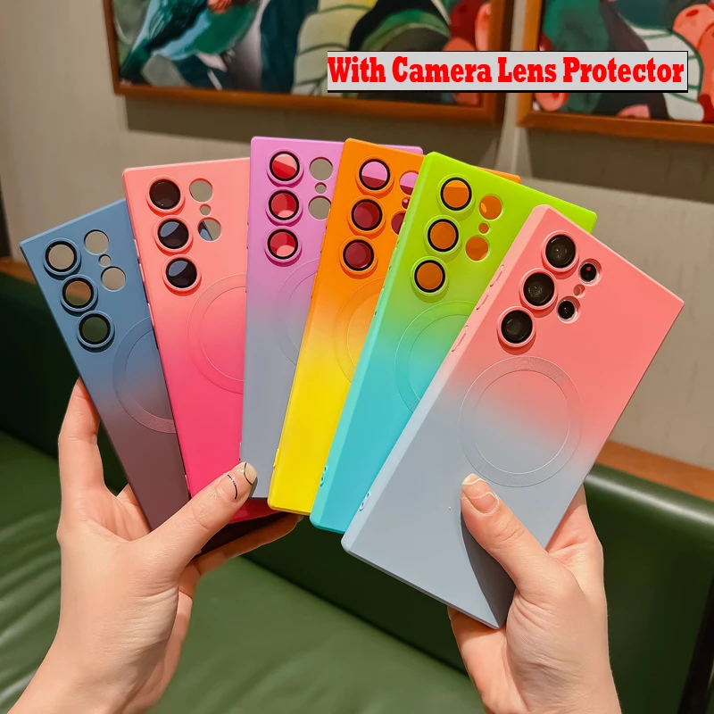Silicone Gradient Camera Lens Protector Case For Samsung S23 S22 S21 Plus Ultra Protective Wireless Charge For Magsafe Cover_voghion.com