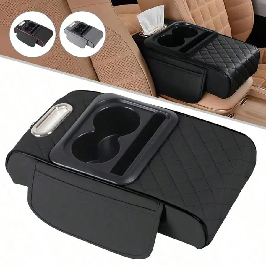 Car Central Box Car Storage Box Pad With Cup Holder Storage Organizer Natural Unprocessed