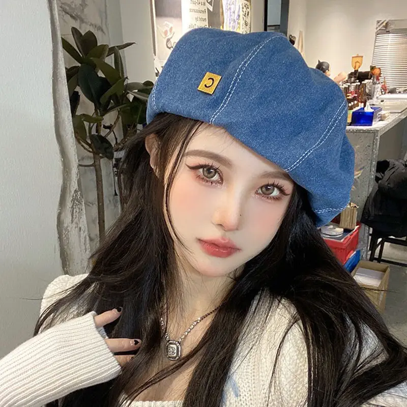 Lady 8 Panels Denim Newsboy Cap Vintage Oversized Comfy