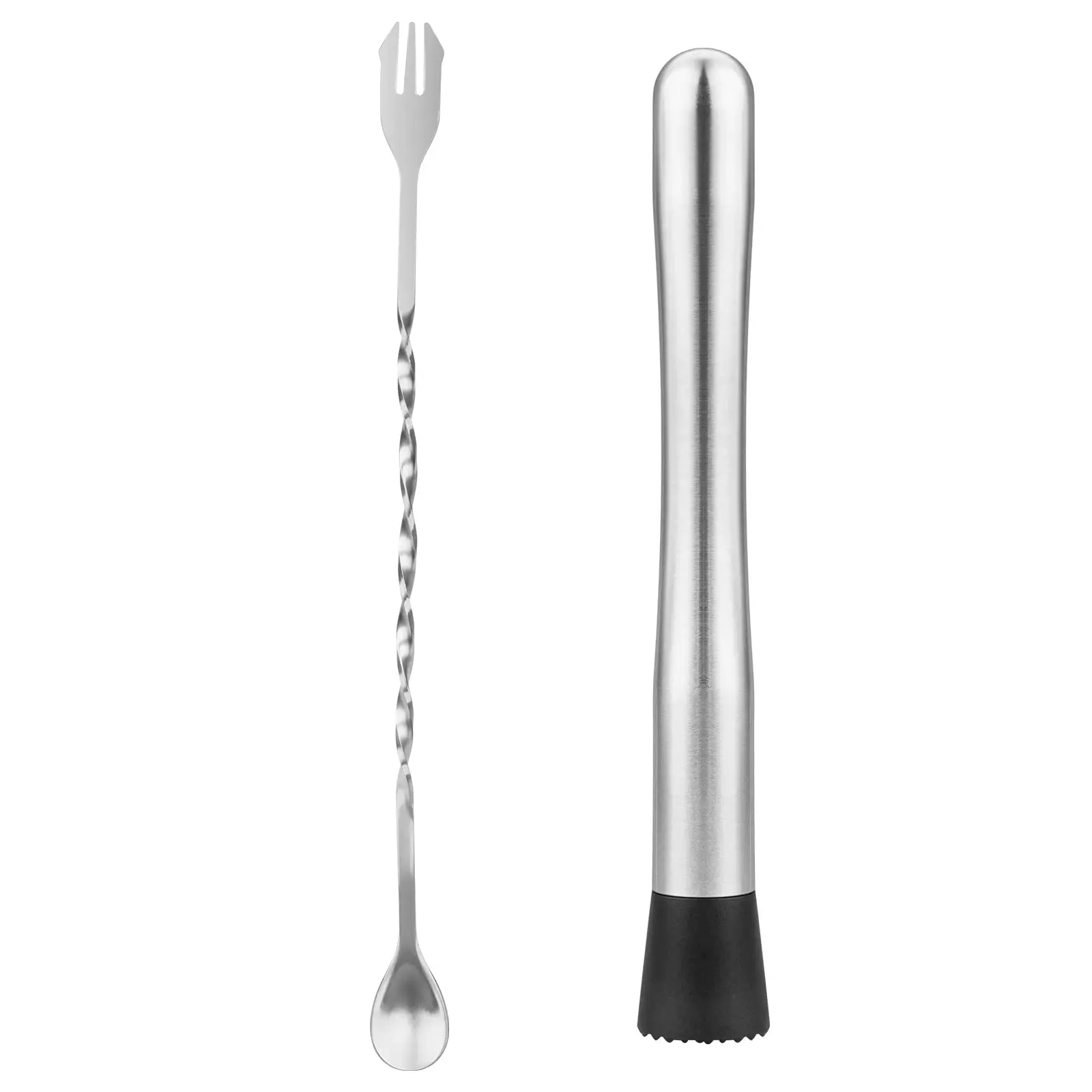 Muddler for Cocktails Stainless Steel, Muddler Pestle with Stirring Spoon, Bartender Cocktail Shaker Bar Tool Set-Bar Spoon