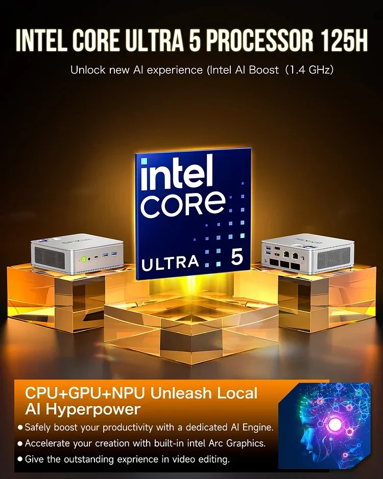 GMKtec K9 MINI PC Ultra 5 125H WINS 11 DDR5 5600 МГц NVME SSD PCIE