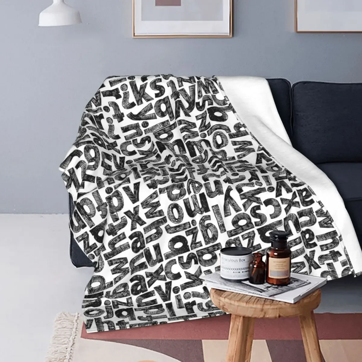 

Garbage Blanket Fleece Print Graffiti Letters Portable Ultra-Soft Throw Blankets for Sofa Couch Rug Piece