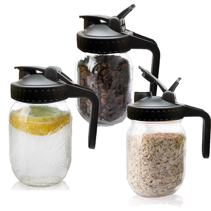Wide Mouth Mason Jars Pour Spout Lids Pitcher Flip Cap Airtight Handle Lid Leak Proof Seal Cover food cover kitchen utensils fresh keeping cover preservation cover bowl cover