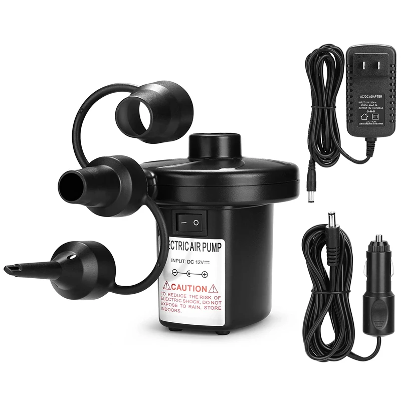 

Electric Air Pump Portable Quick-Fill Air Pump with 3 Nozzles 110V AC/12V DC Perfect Inflator/Deflator Pumps for Outdoor Camping