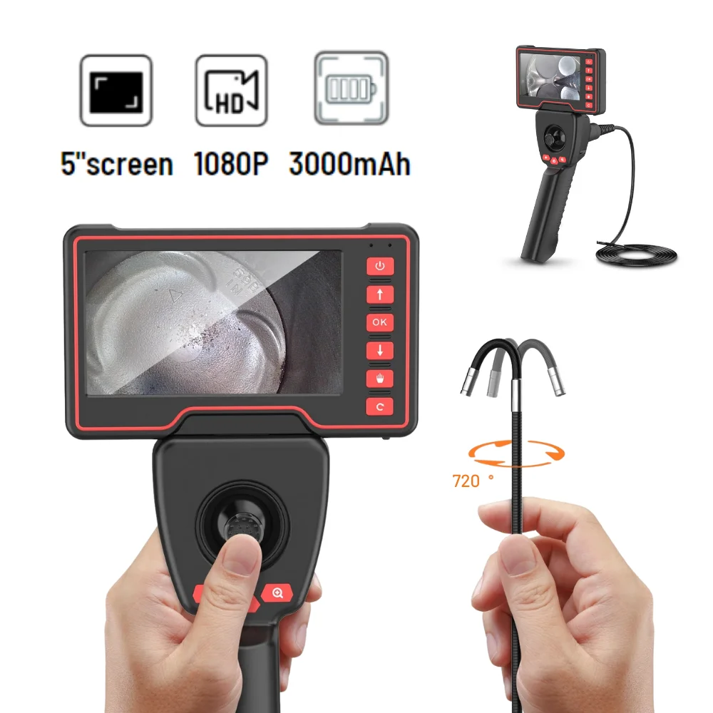 6mm 4-Way Steering Industrial Endoscope Articulating Borescope with 5.0   Screen for Car Sewer Inspection