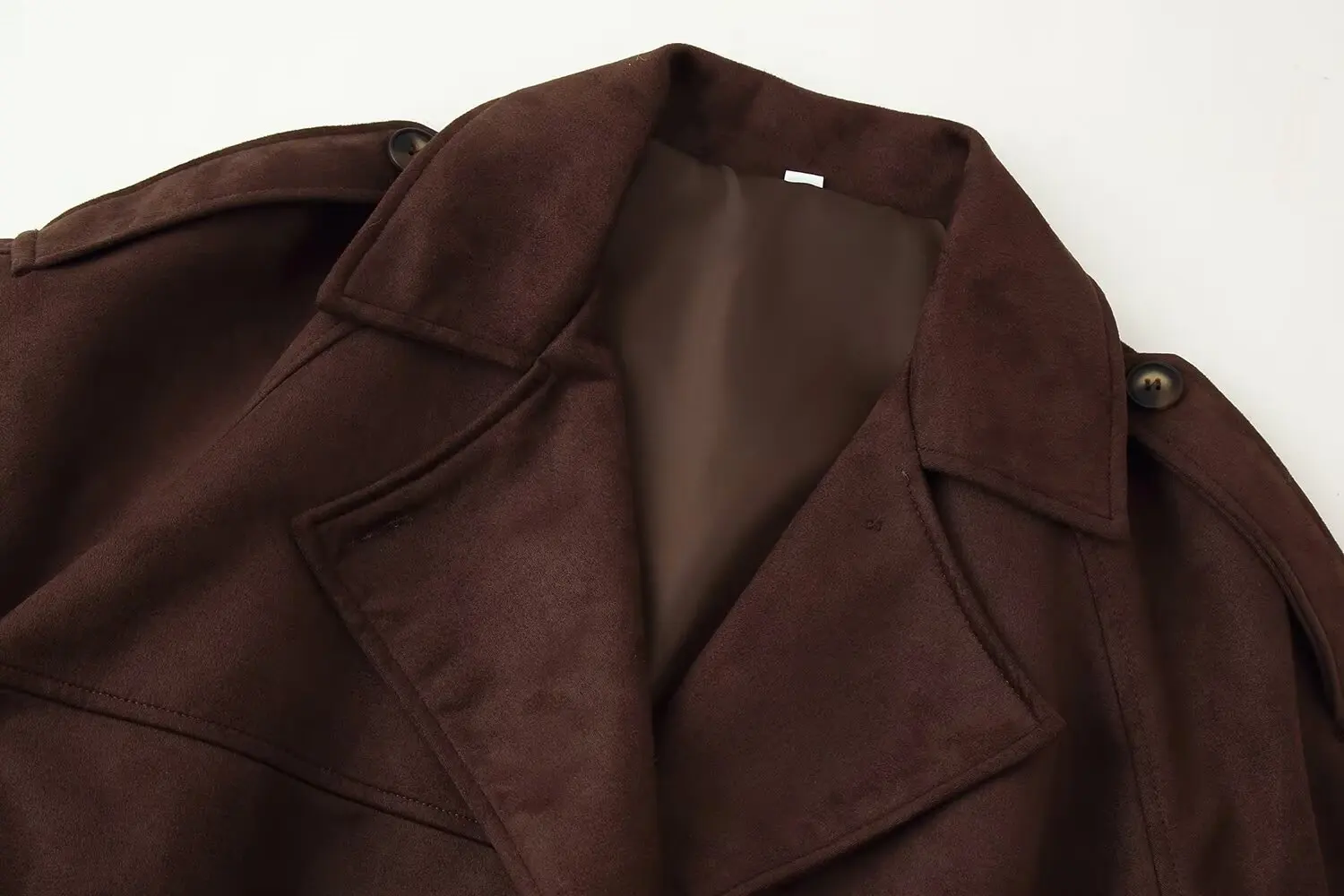 Women Retro Chic Brown Suede Cropped Trench Jacket With Belt Female Turn-Down Collar Lace-Up Autumn Winter Outerwear Lady Jacket