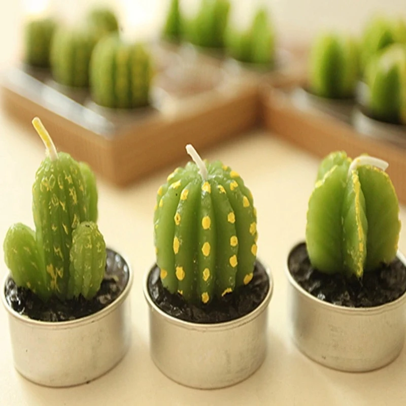 Green Cactus Candles Simulation Plant Decorative Table Tea Light Artificial Succulents Home Wedding Party Anniversary Festive