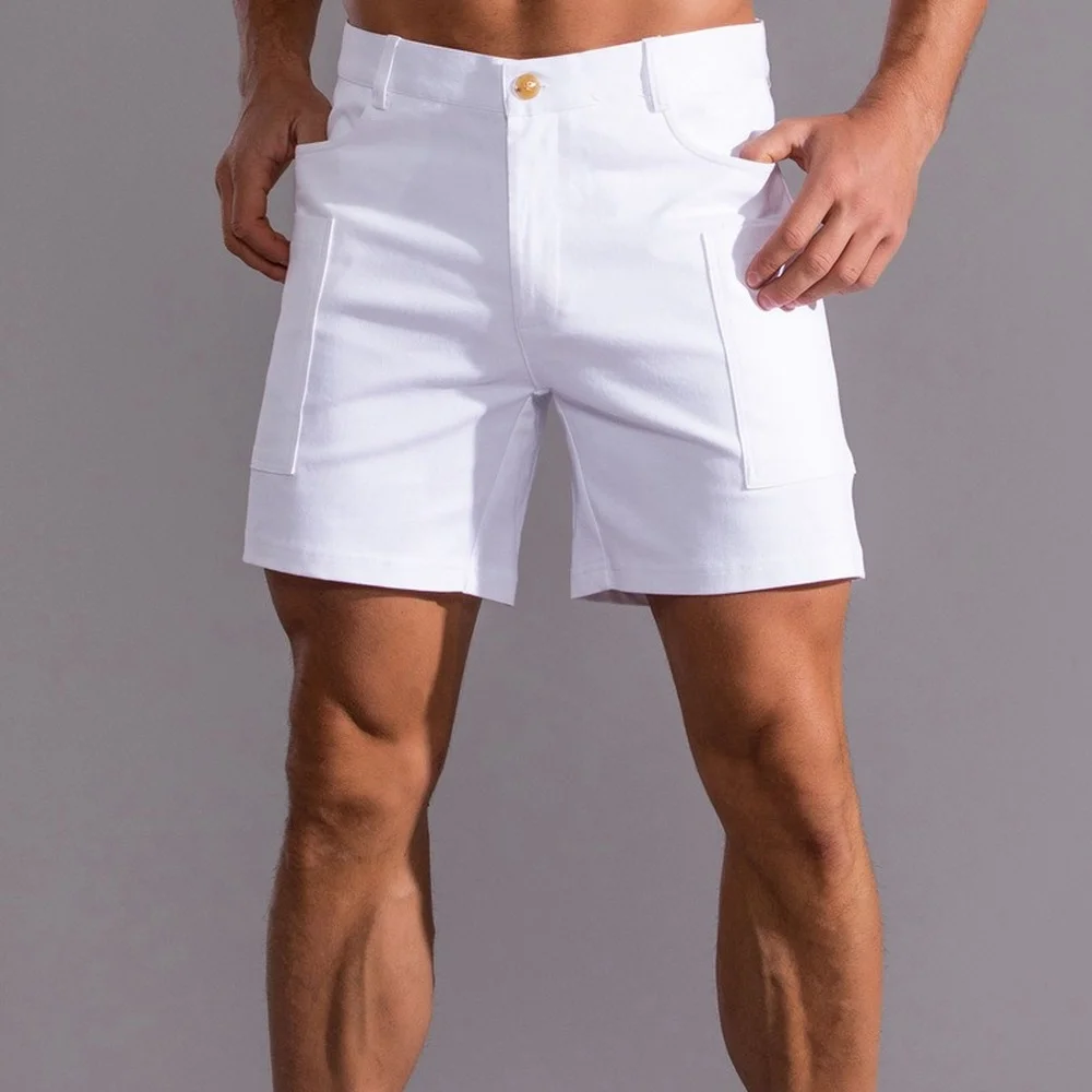 White Shorts Men Bermuda Shorts Streetwear Pure Cotton Knee Length