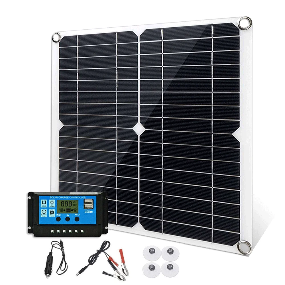Solar Panel Kit 20W/40W Solar Panel Solar Kit USB+DC Output 30A-100A Controller Mobile Phone Outdoor Camping Lightweight Portable System