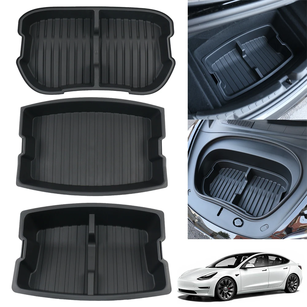 

Rear Front Trunk Storage Box Frunk Organizer Cargo Tray Protector For Tesla Model 3 Highland 2024 With Compartments Waterproof