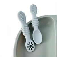 1/2PCS Lovely Baby Learning Spoons Utensils Set Adorable Toddler Tableware Baby Silicone Teether Toys Feeding Scoop Training 1