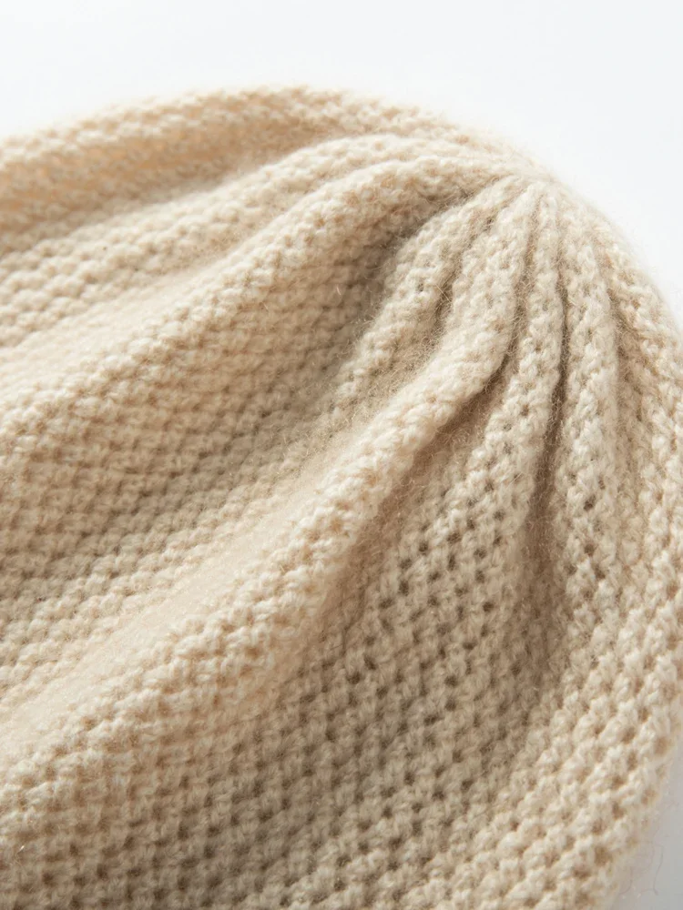 Winter Cashmere 35% Beanie Openwork Caps Thick Knit Moss Stitch Hat Men Warm Women Soft Wool Winter Autumn Real Guaranteed 5