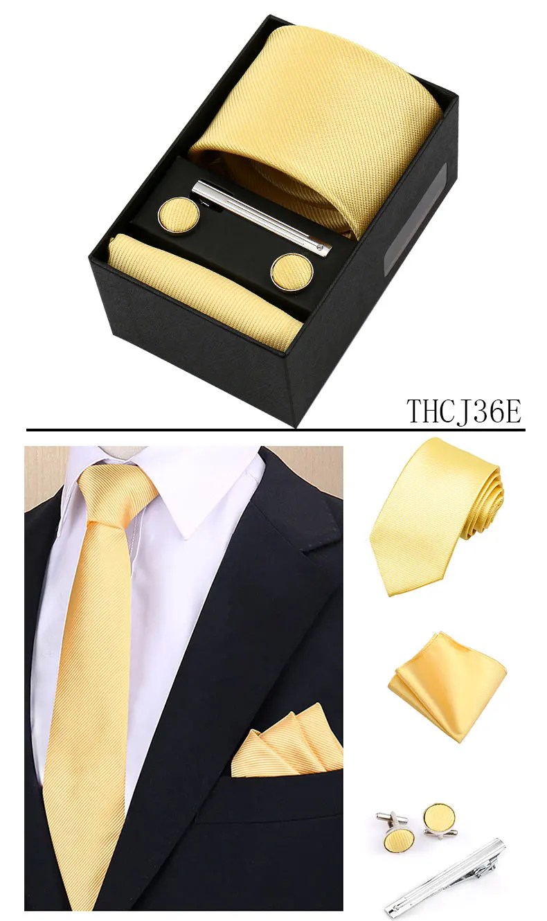 Männer Krawatte Set Einfarbig Einstecktuch Geschenk Box Set Hochzeit Luxus Designer Krawatte Für Männer Männlich Krawatte Clip Gravat Accessorise – Detail 21