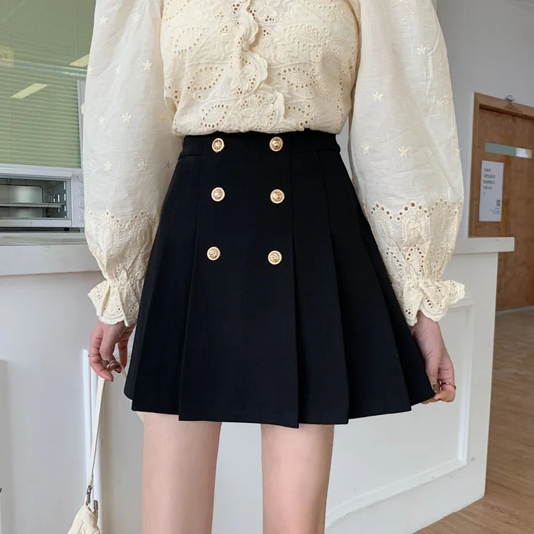 

American retro design double breasted Women's Spring skirts New high waist short skirt