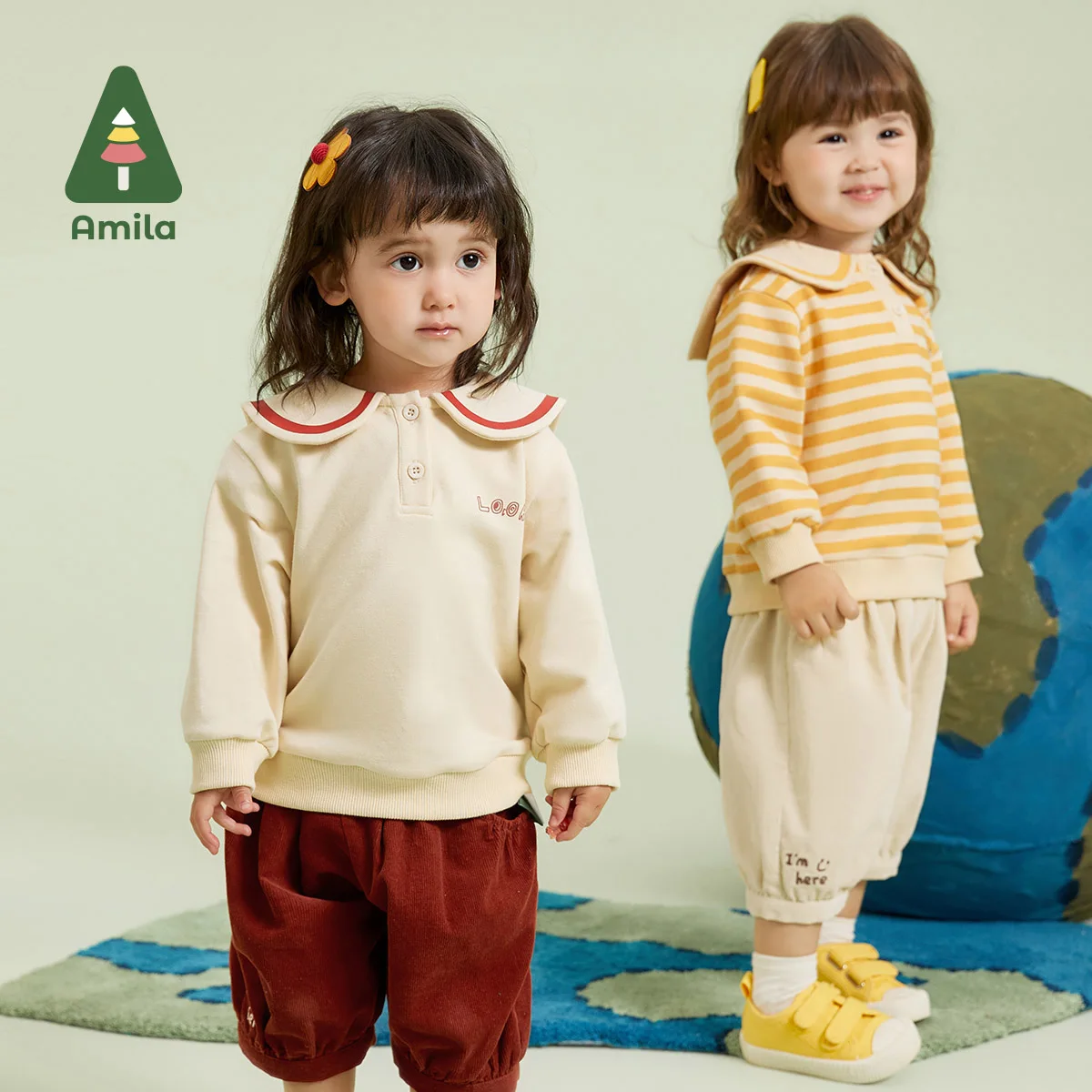 Baby Autumn New Naval Leader Printing Warmth Cotton Comfort Hoodie for Girls Fashion Cartoon Children Clothes Amila
