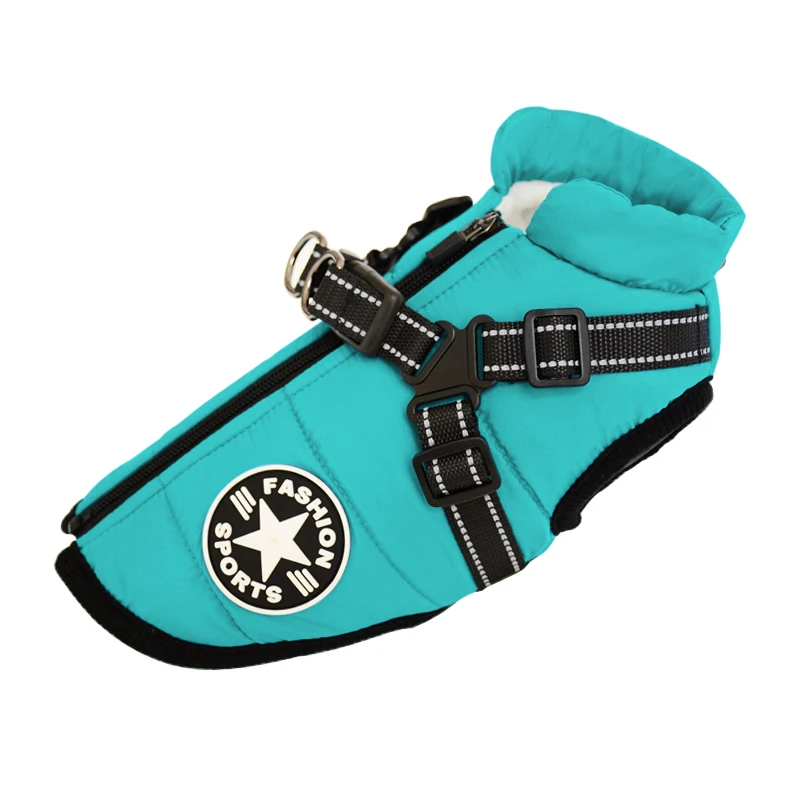 Waterproof Warm Dog Jacket Vest with Harness - Winter Coat