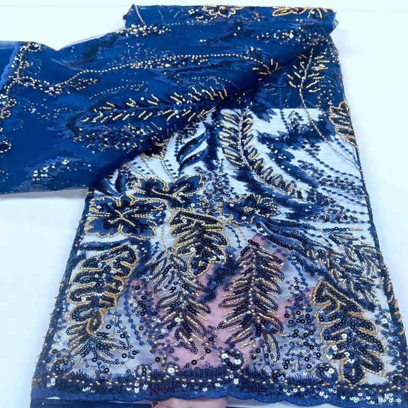 

Luxury Handmade African Beaded Lace Fabric 5yards Nigerian Lace Embroidery French Sequins Lace TS1755