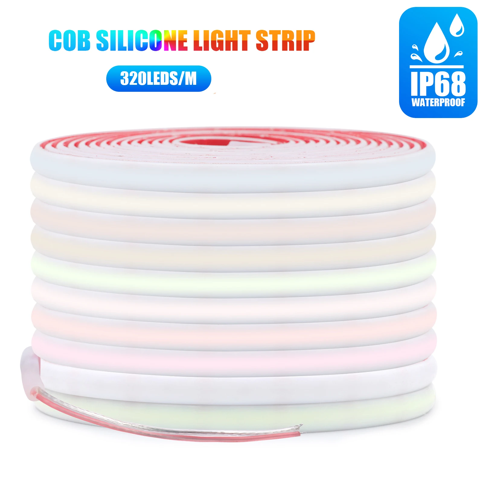 IP68 Waterproof COB Neon Strip 12V 24V 320Leds/M White/Ice Blue/Pink/Yellow/Pink/Red Home Decor Flexible Ribbon Rope LED Light 6