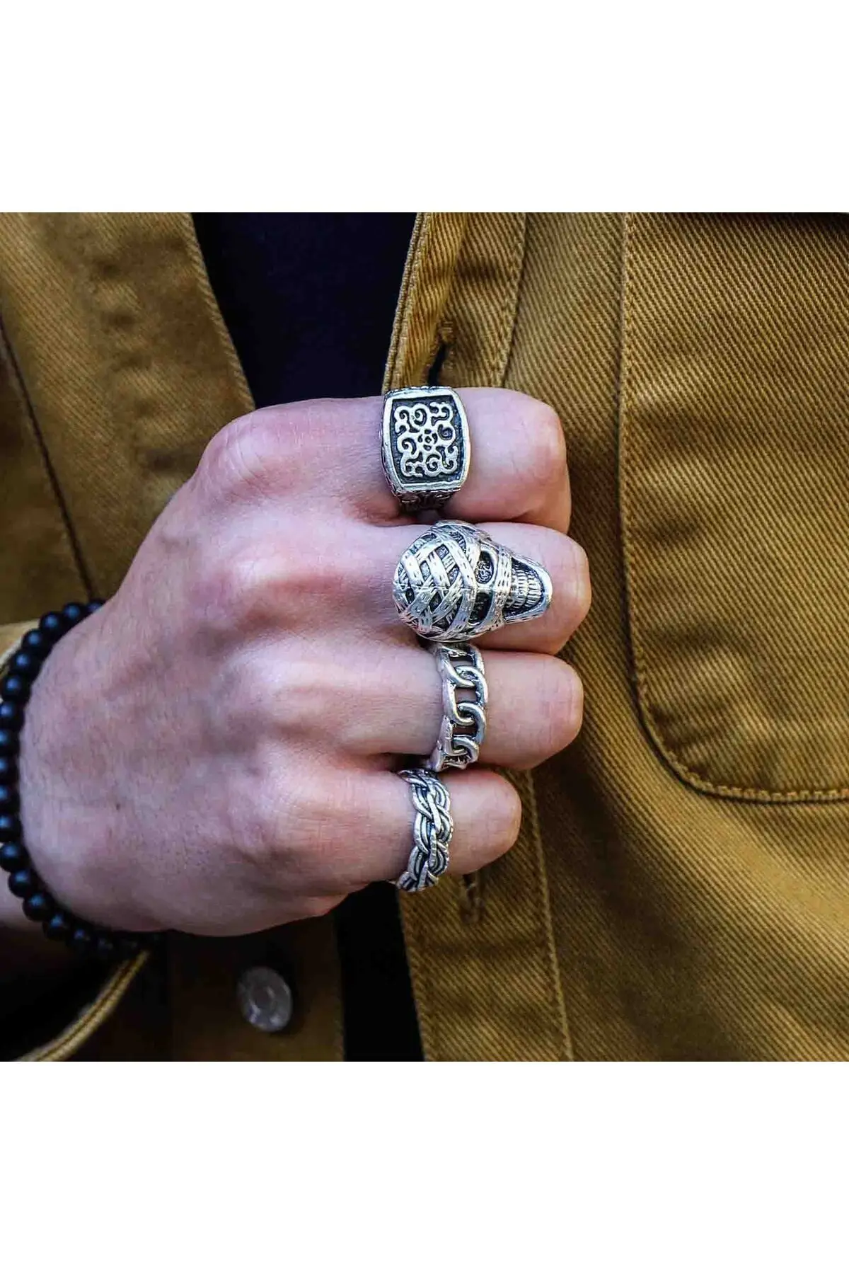 

4 Pieces Silver Plated Adjustable Model Men's and Women's Mummy Ring Set