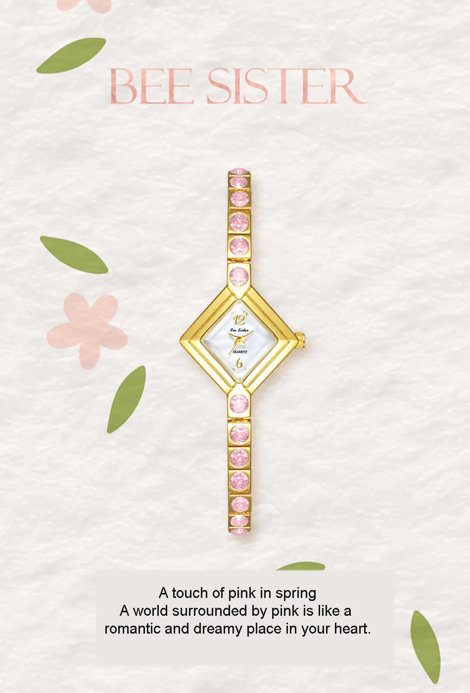 Luxus Mode Quarz Damenuhr Elegante Exquisite Rosa Strass Armband Täglich Tragen Kleid Frauen Quadratische Uhren Golden – Detail 1