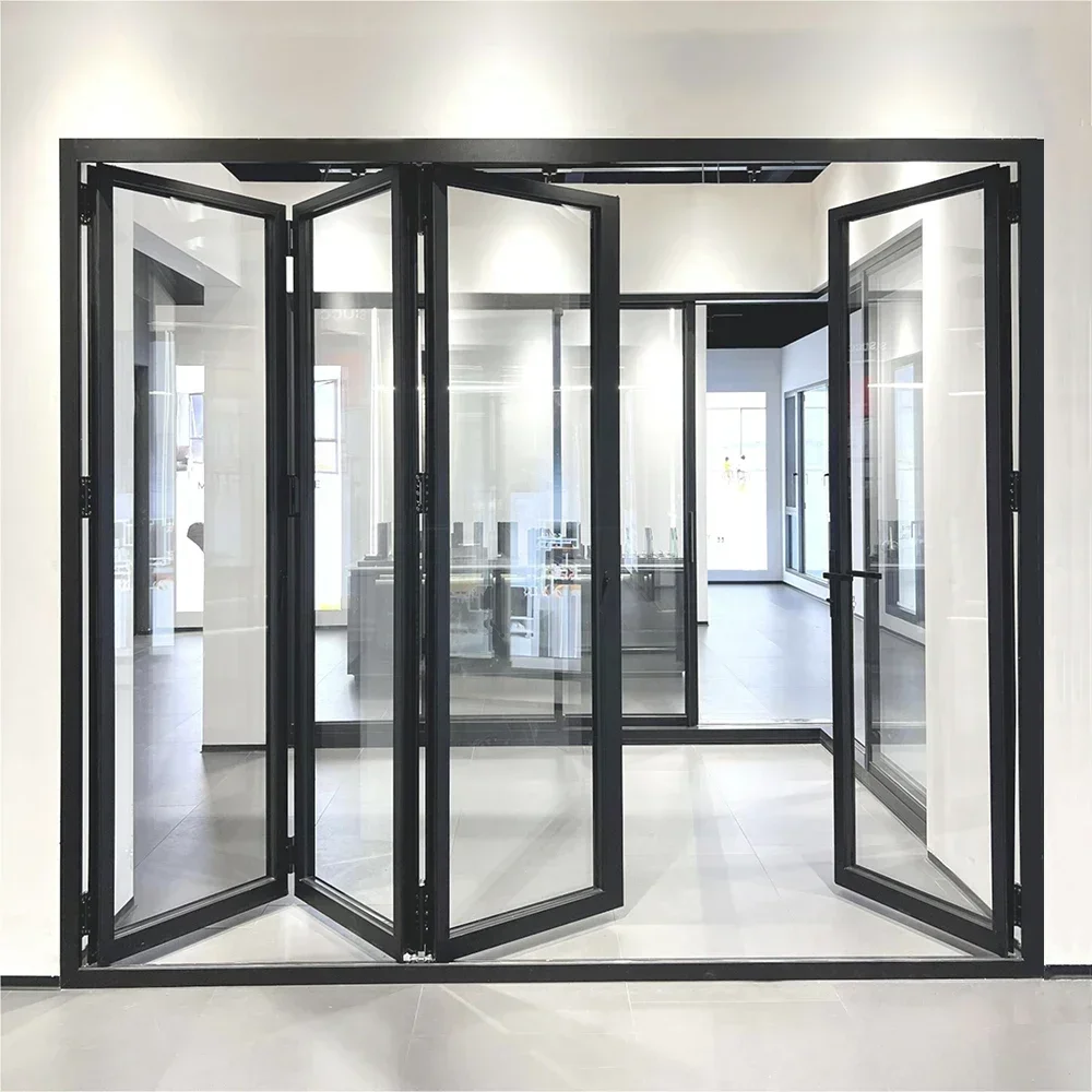 Sixinalu 4 Panel Folding Door 3x2.2M 6.4Sq Exterior Accordion Doors Aluminum Sliding Glass Garden Door Home Decor Customize