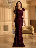 One Shoulder Dress Glitter Sequin Floor-Length Evening Glam