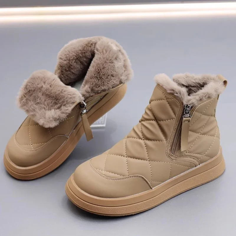 

Женские зимние ботильоны с мехом, теплые хлопковые ботинки на плоской платформе, удобные повседневные ботинки, новинка 2024, зимние короткие плюшевые женские ботинки