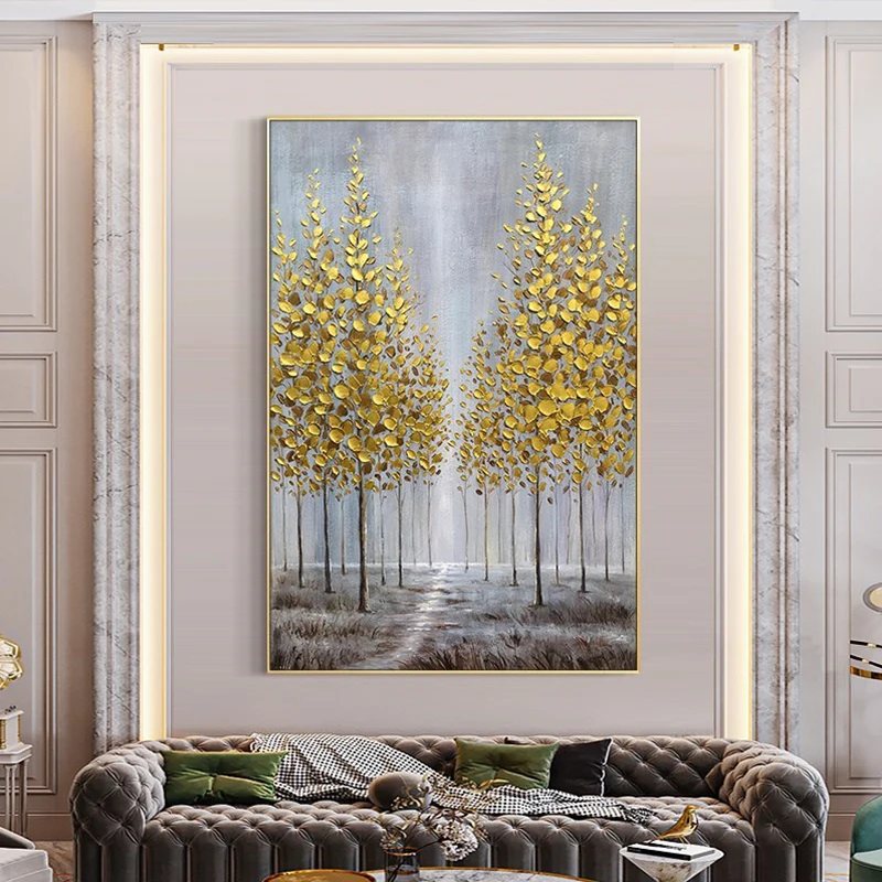 

Gold Leaf Picture Hand Painted Modern Abstract Landscape Oil Painting On Canvas Wall Art For Living Room Home Decoration Unframe