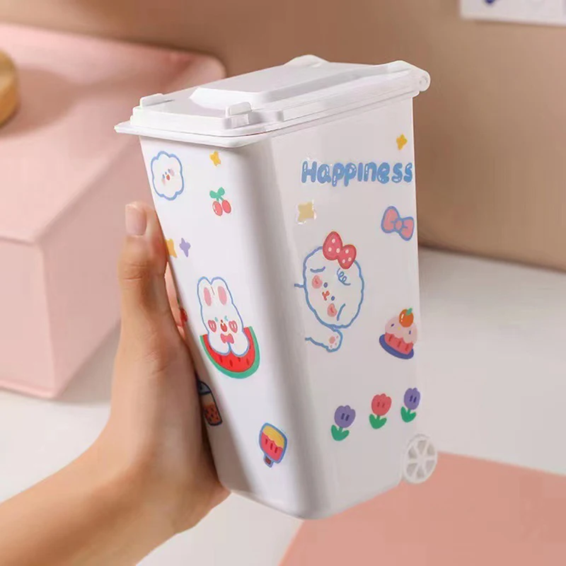 미니 데스크탑 쓰레기통 4 색 쓰레기 보관 상자 커버가있는 거실 커피 테이블 작은 종이 바구니 플라스틱 쓰레기 봉투