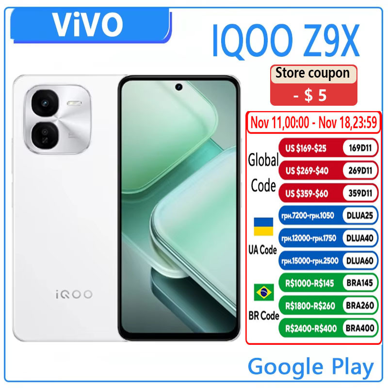  Original New VIVO IQOO Z9x Snapdragon 6 Gen 6000mAh 44W VOOC 6.72 Inch LCD 120Hz 50MP Rear Camera OTA Update 