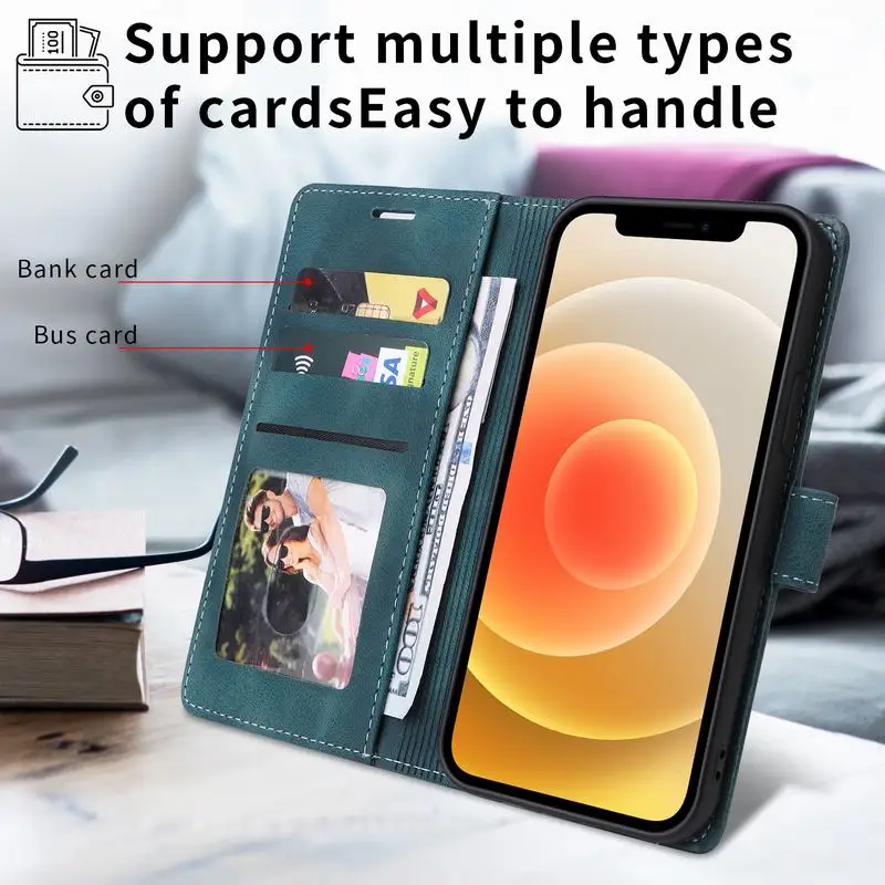 Leather Flip Wallet Case with Magnetic Closure