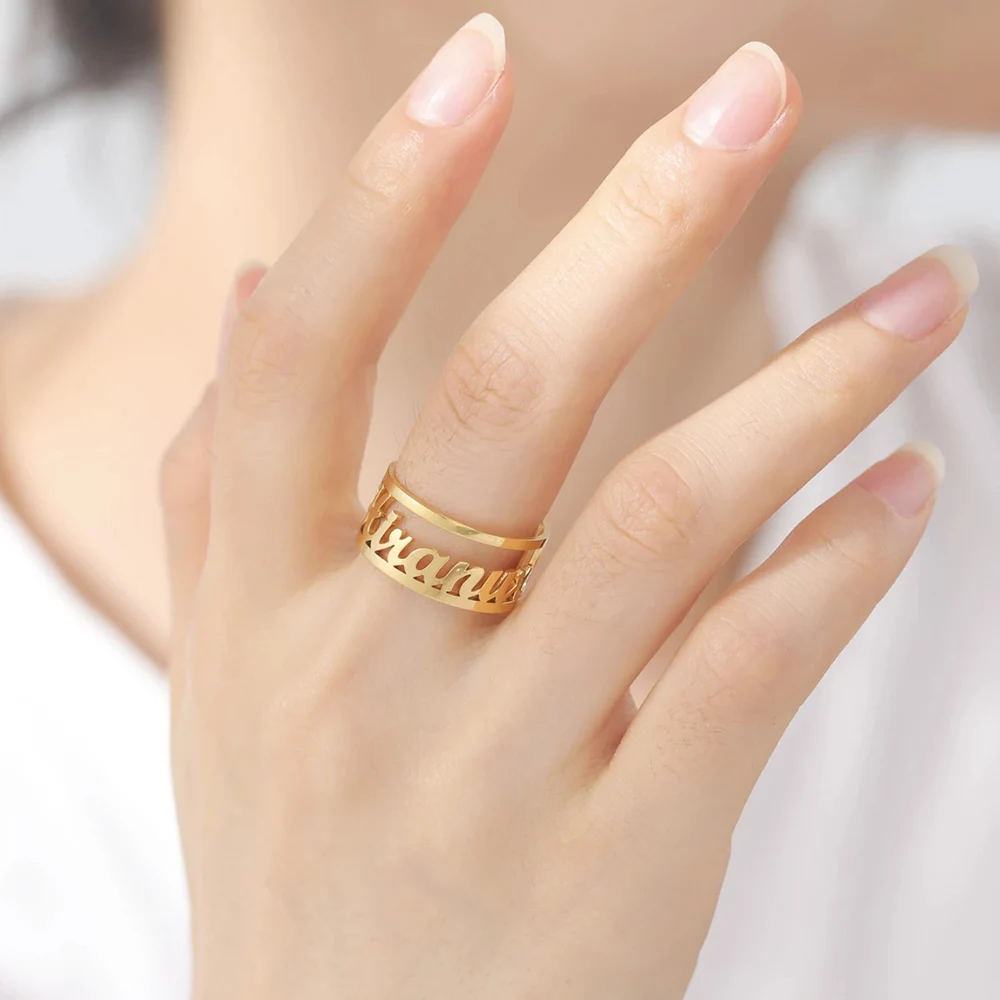 

Индивидуальное кольцо с именем, персонализированные широкие стильные открытые кольца с буквами, регулируемые ювелирные изделия из нержавеющей стали, подарки на годовщину