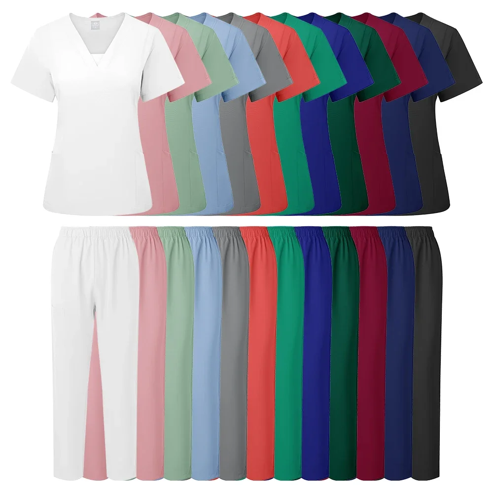 Nurse Uniform Suits Women Casual Short Sleeved V-neck Jogger