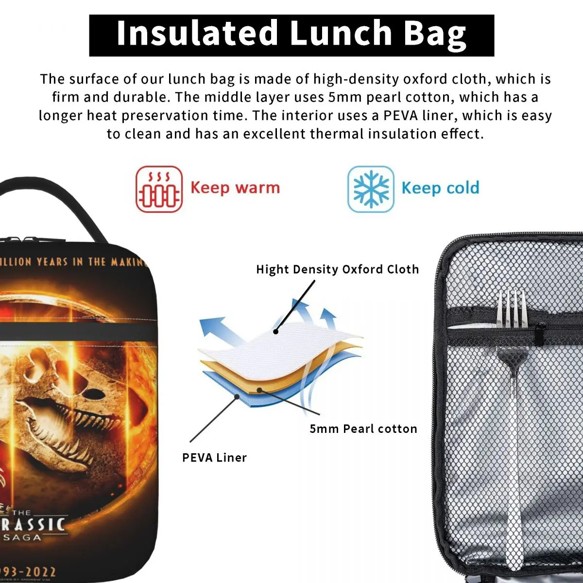 Lunch Boxes Jurassic World Accessories Food Box Causal Thermal Cooler Bento Box For School