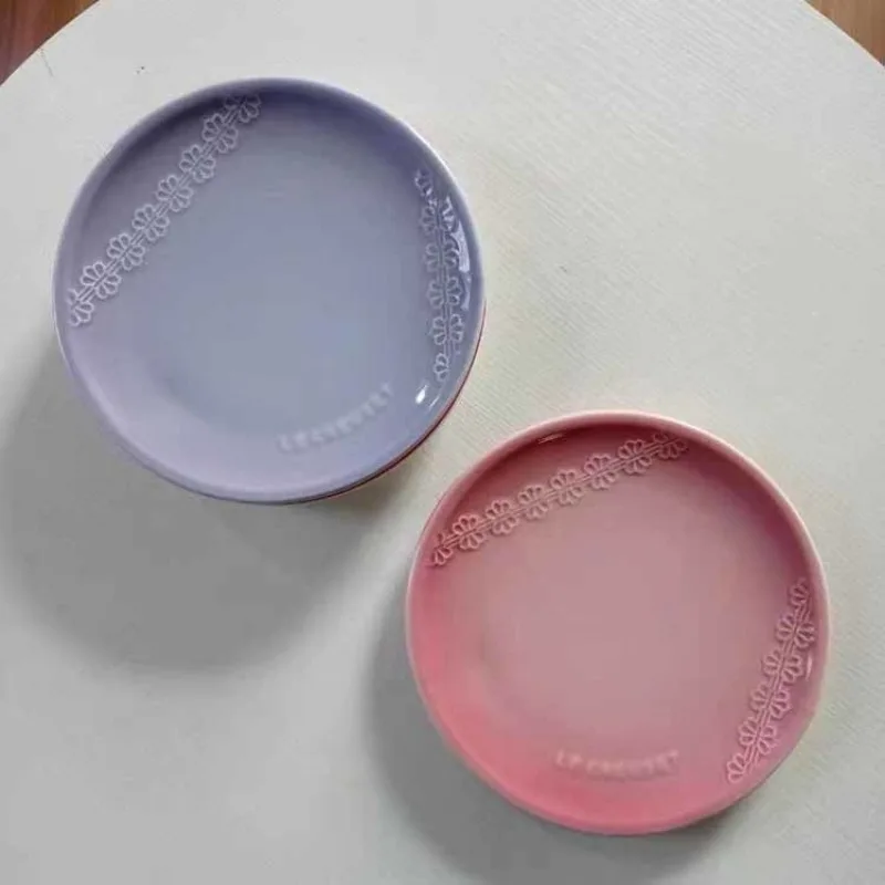 French Lace Plate, French Tableware, Ceramic Household Flat Plate, Dessert Plate, Breakfast Tableware 4