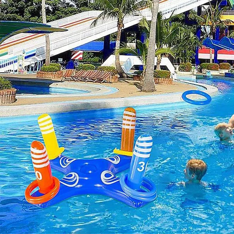 

2Pcs Outdoor Pool Water Toys 2-In-1 Floating Basketball Hoop & Inflatable Ring Toss, Summer Floating Pool Basketball Hoops