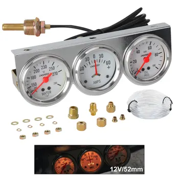 52mm Triple Gauge Set Oil Pressure Water Temp Amp Meter 1