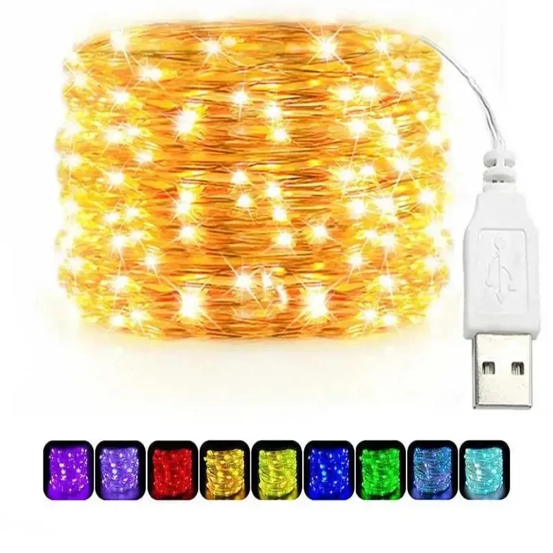 USB LED Lichterketten Kupfer Silber Draht Girlande Licht Wasserdichte LED Lichterkette Für Weihnachten Hochzeit Outdoor Dekoration