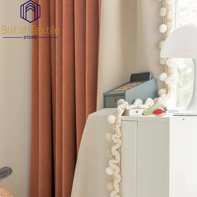 

Decor Thicken Elegant Chenille Cream Velvet Colorblock High Blackout Curtains