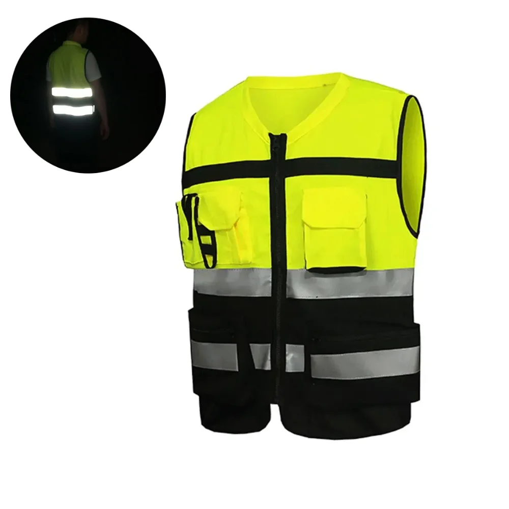 Cycling Clothing Reflective Vest Jacket with Zip Front Pockets