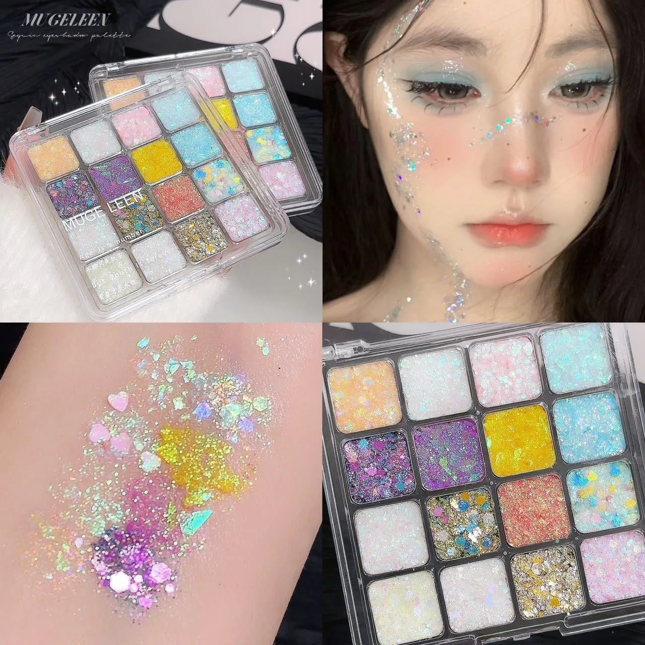Shiny Sequins Flakes Eyeshadow Palette Self Adhesive Glitter Gel Hair Body Nail Blue Pink Yellow Sequin Gel Makeup Decoration 2