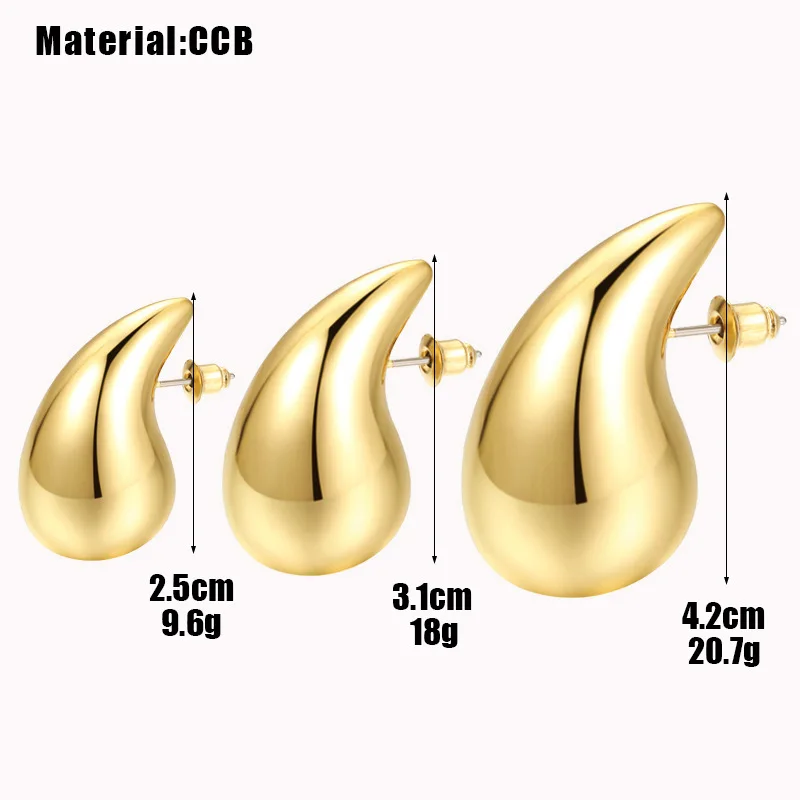 Vintage Glossy Waterdrop Dangle Earrings for Women Lightweight Hollow Thick Teardrop Gold Plated Chunky Hoops Fashion Jewelry