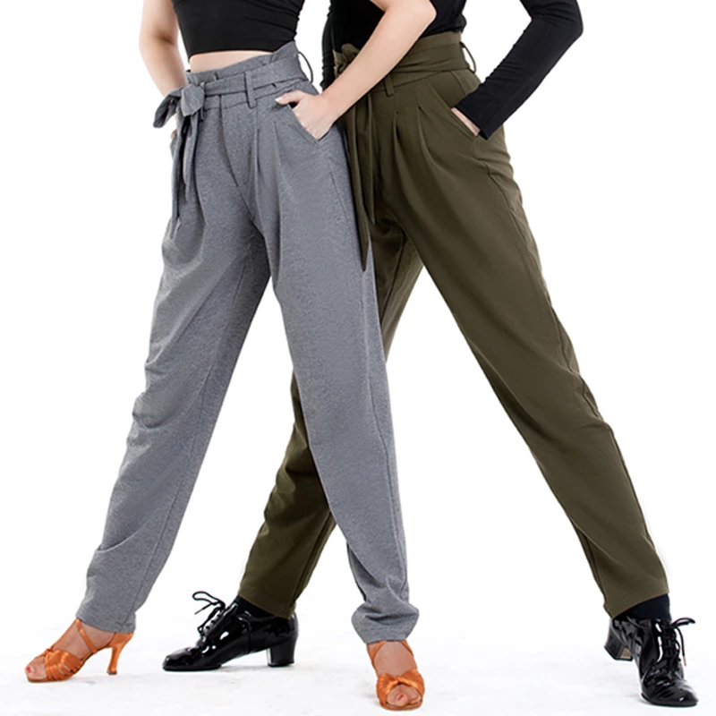 Pantalones de baile latino para mujer y hombre, de baile negro gris, pantalones de Tango, Ropa de baile latino de Chacha moderna, BL4635|Latín| - AliExpress