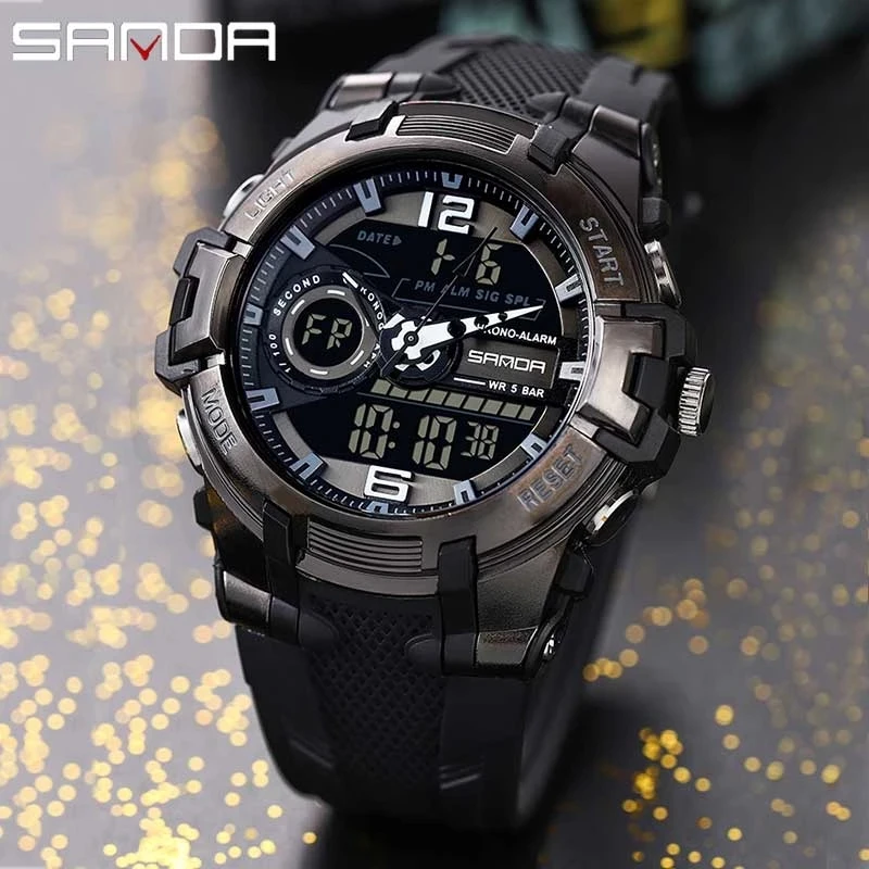 Sanda G Style Digital Watch Men Waterproof Shock Quartz Dual Display